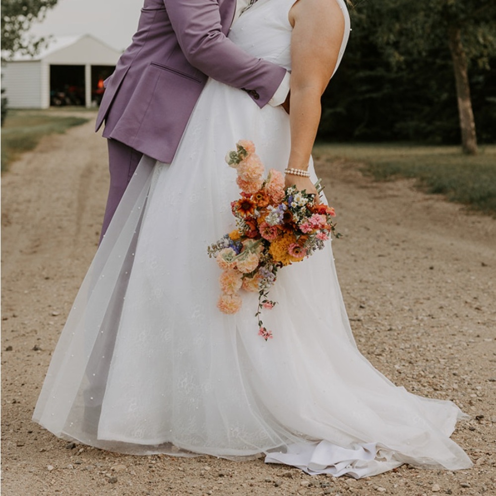 Pearl and lace detail wedding dress
